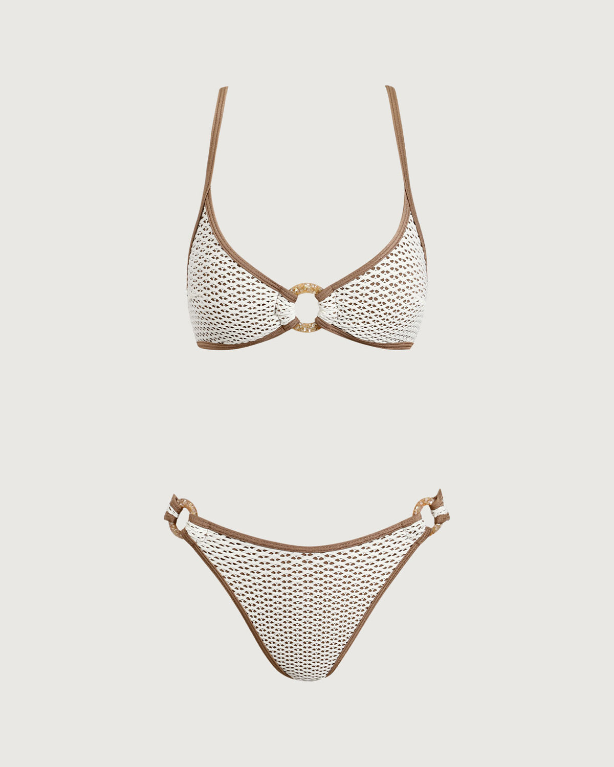 Shewess™ Kahverengi Kontrast O-Ringli Bikini Seti