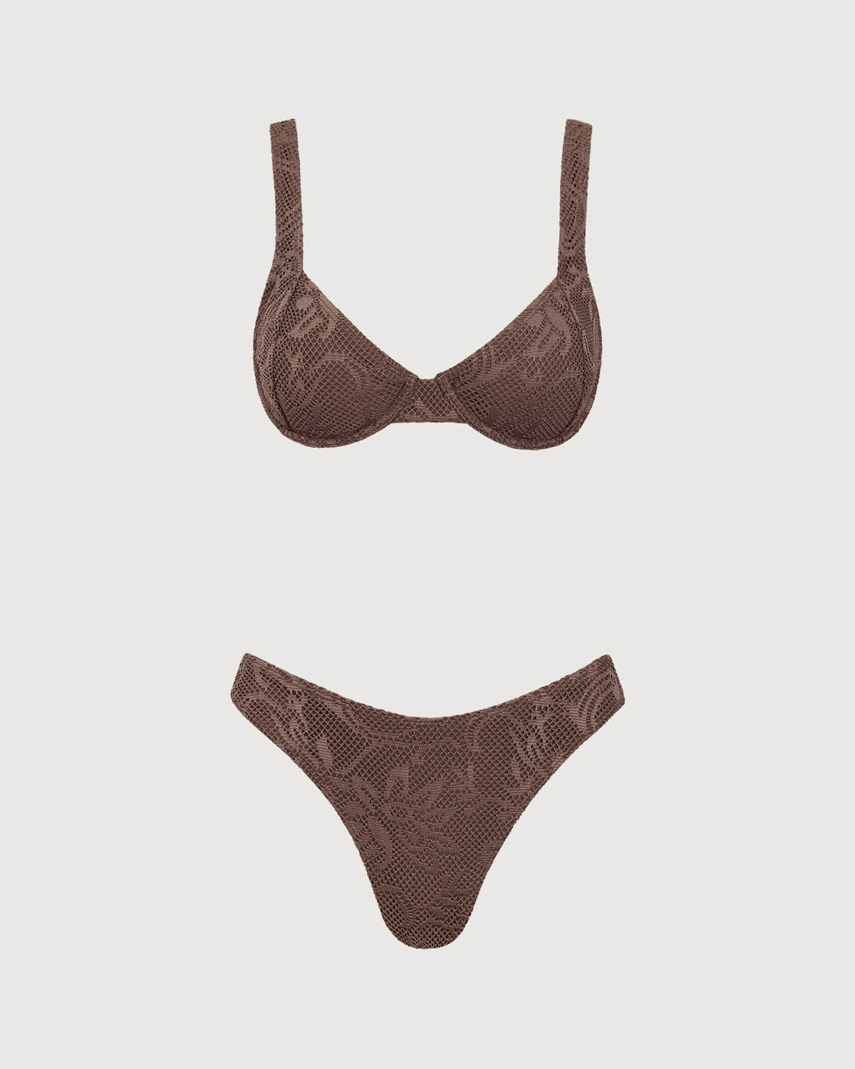Shewess™ Kahverengi File Balenli Bikini Takımı