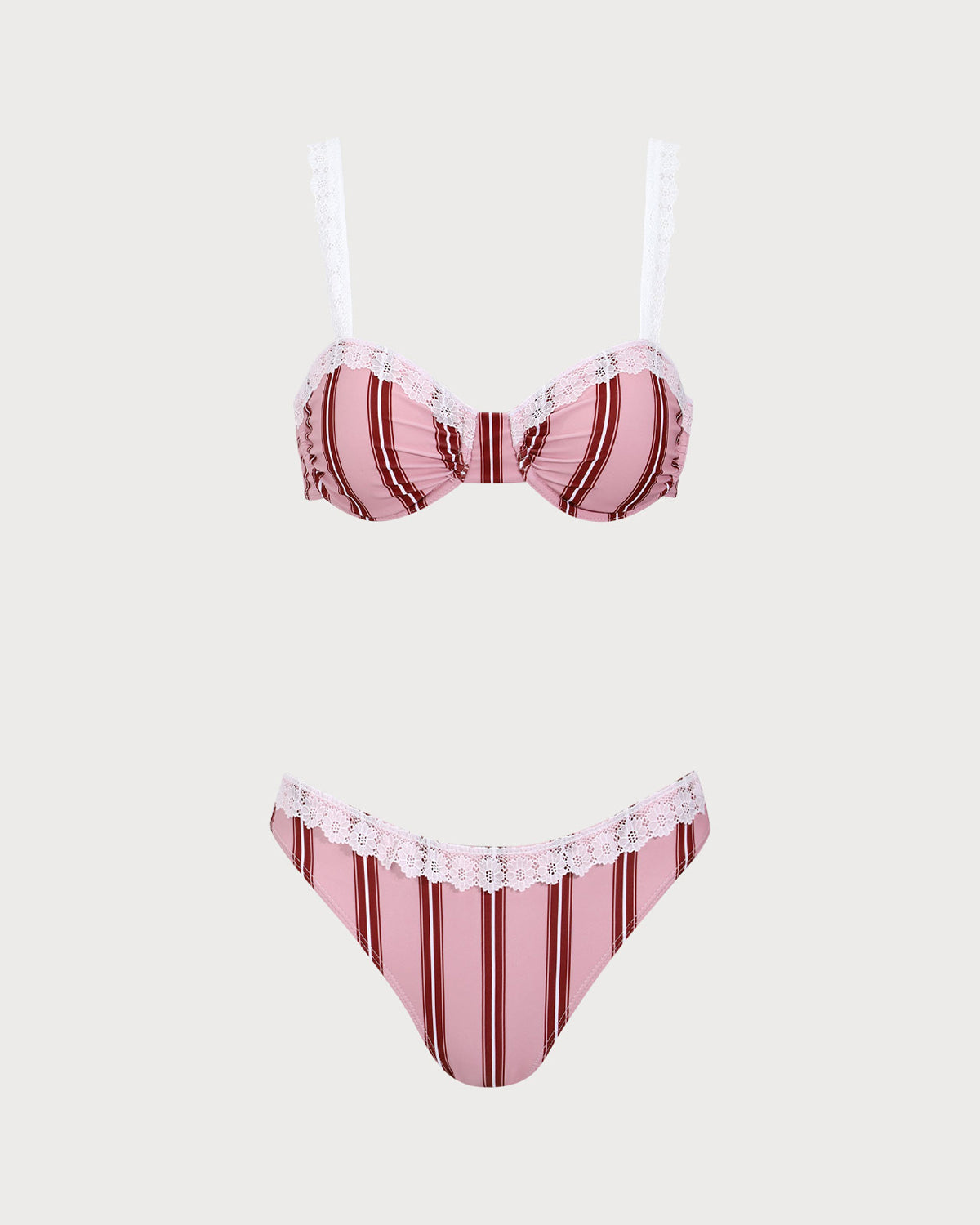 Shewess™ Pembe Çizgili Balenli Dantel Bikini Takımı