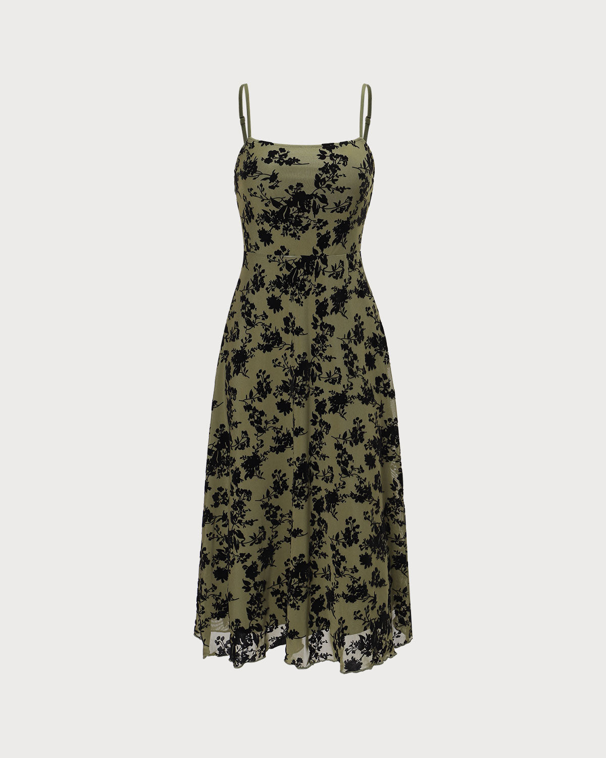 Shewess Yeşil Çiçekli Burnout A-Line Slip Midi Elbise