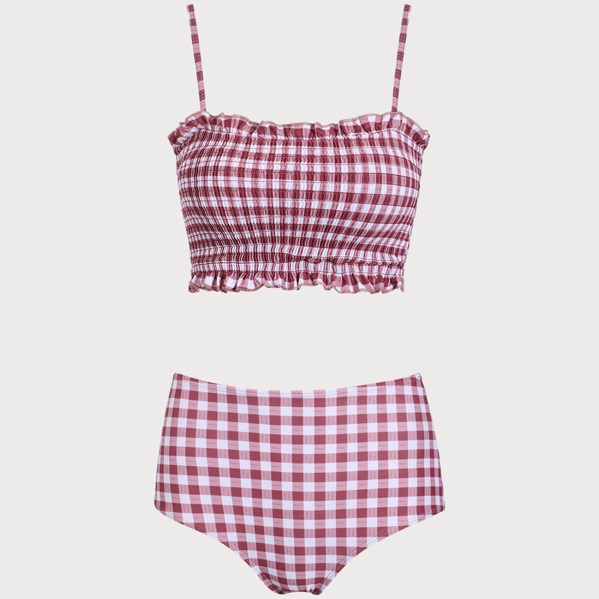 Shewess™ Kırmızı Ekose Bandeau Bikini Seti