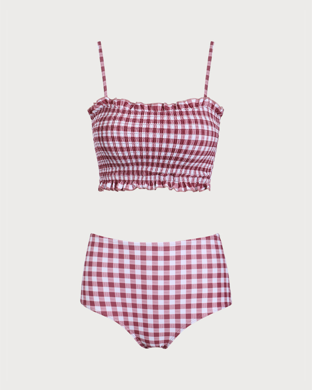 Shewess™ Kırmızı Ekose Bandeau Bikini Seti