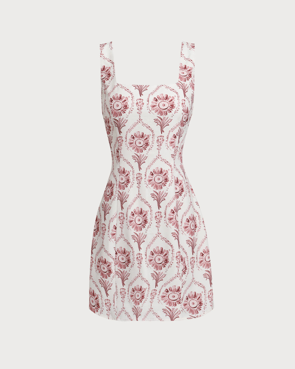 Shewess Pembe Kare Yaka Çiçek Slip Mini Elbise