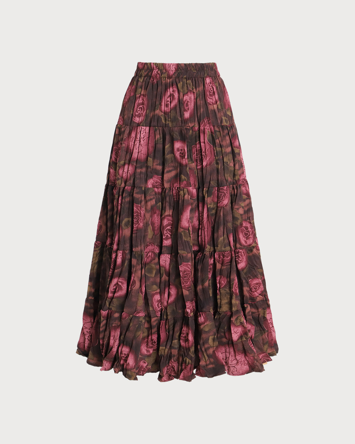 Shewess™ Pembe Çiçekli Beli Pileli Midi Etek