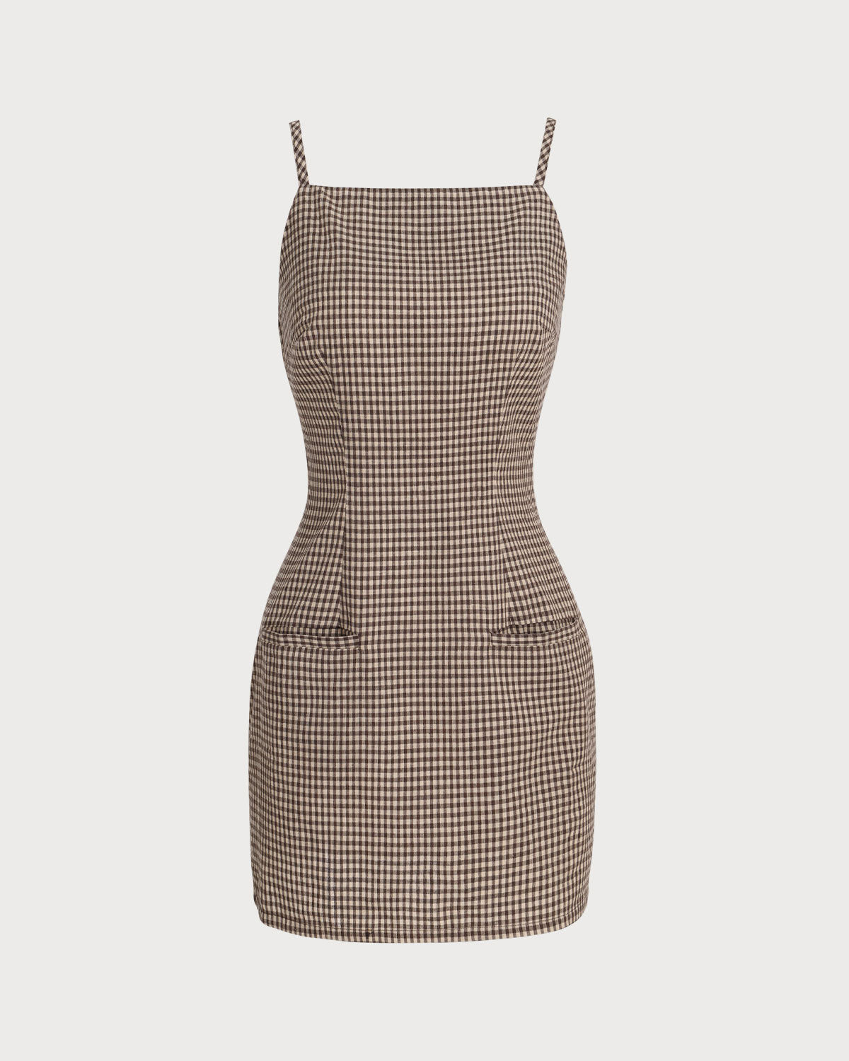 Shewess™ Kahverengi Ekose Slip Mini Elbise