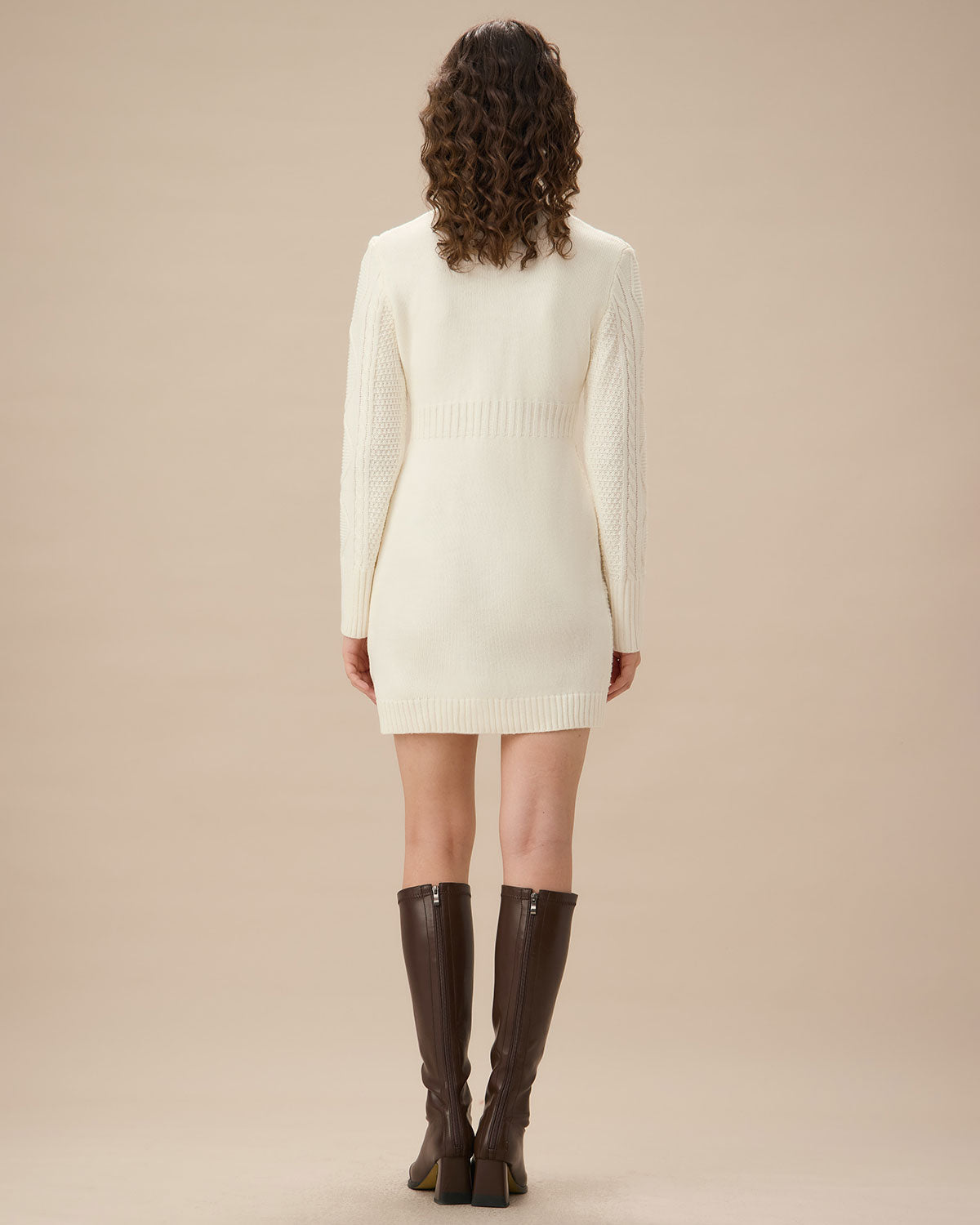 Shewess™ Beyaz Yuvarlak Yaka Bodycon Kazak Elbise