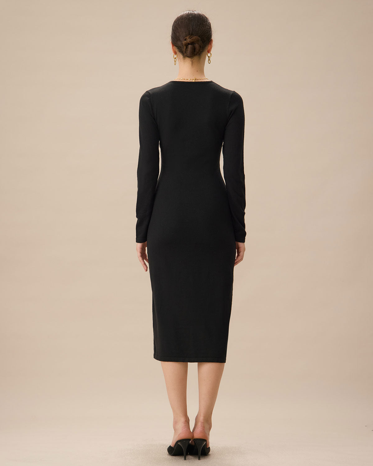 Shewess™ Siyah V Yaka Bodycon Triko Elbise