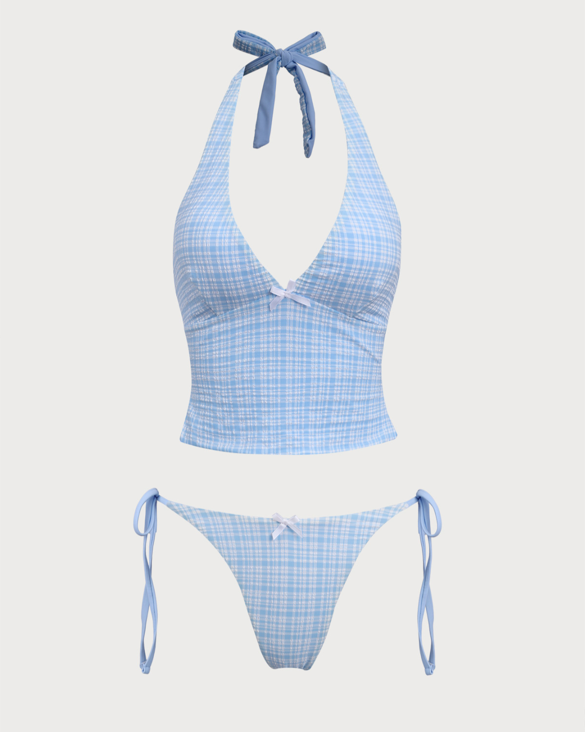 Shewess™ Mavi Örme Ekose Tankini Mayo