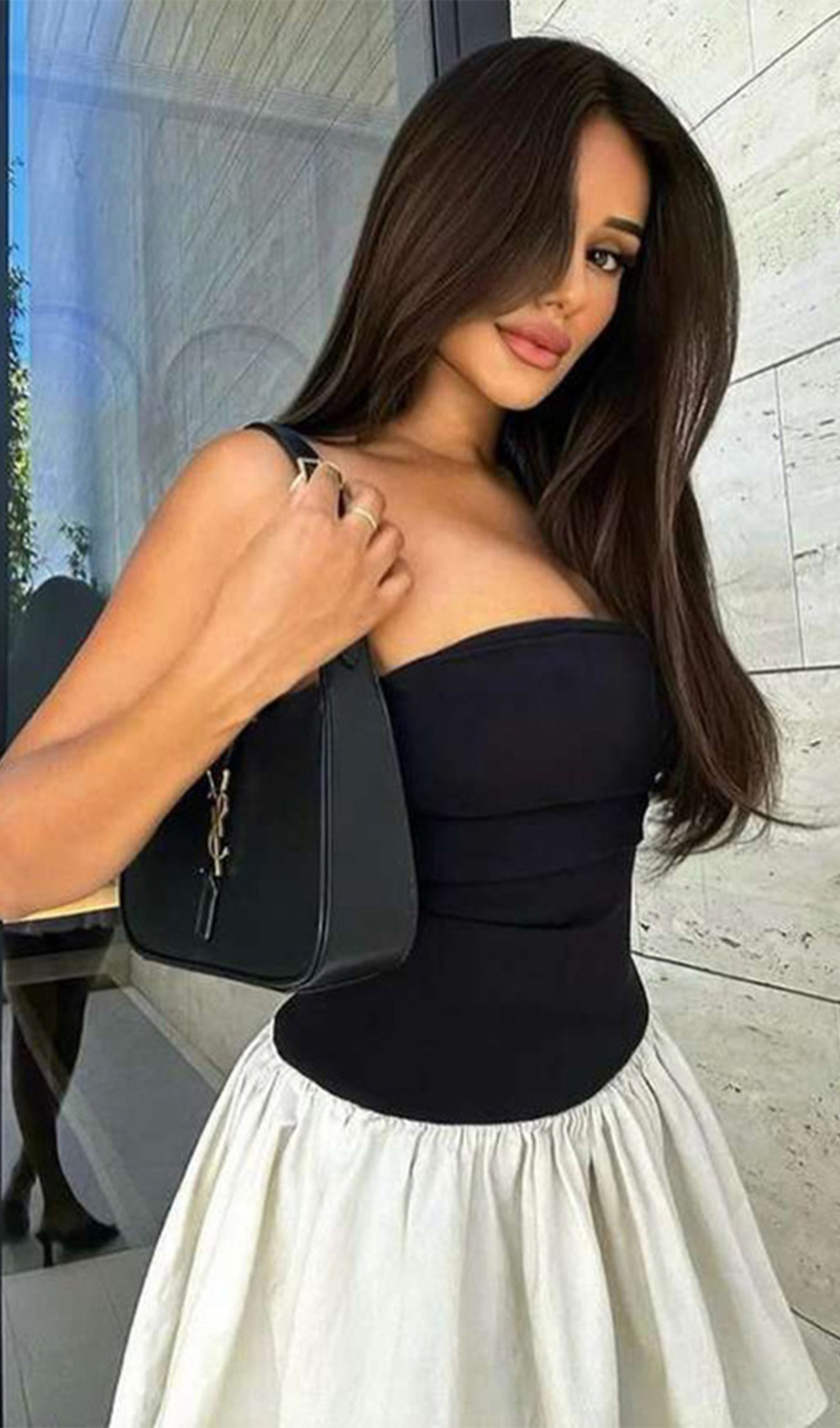 Amandla Straplez Mini Elbise Siyah / Beyaz