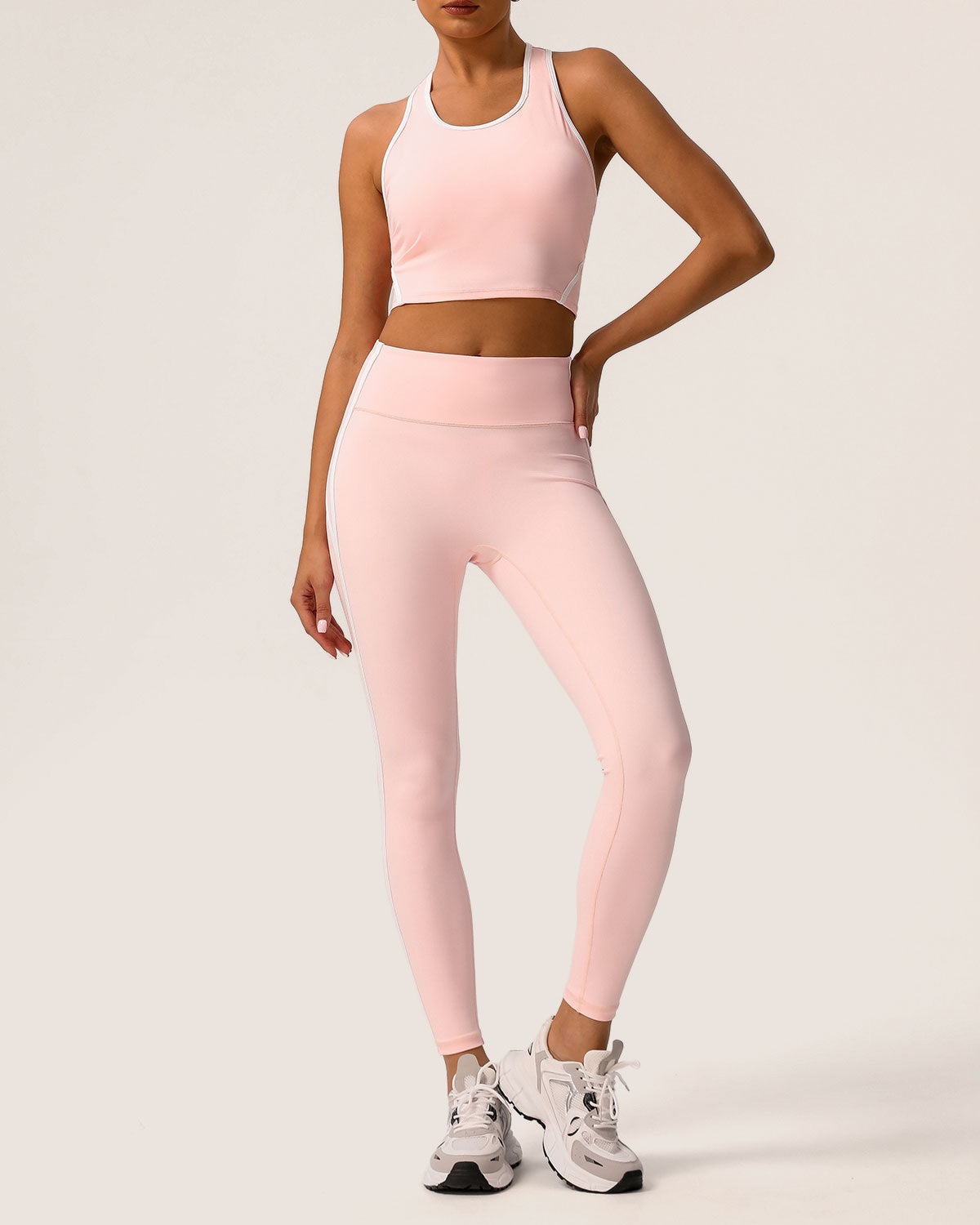 Shewess™ Pembe Yuvarlak Yaka Yoga Atleti - Hafif Destekli