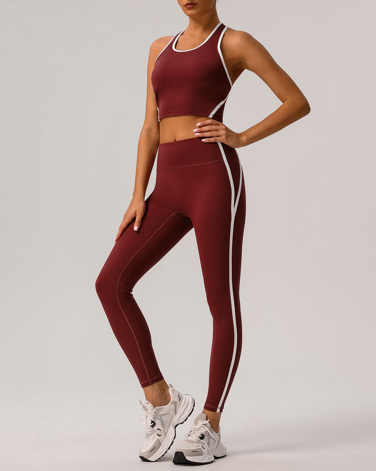 Shewess™ Kırmızı Yuvarlak Yaka Yoga Atleti - Hafif Destekli