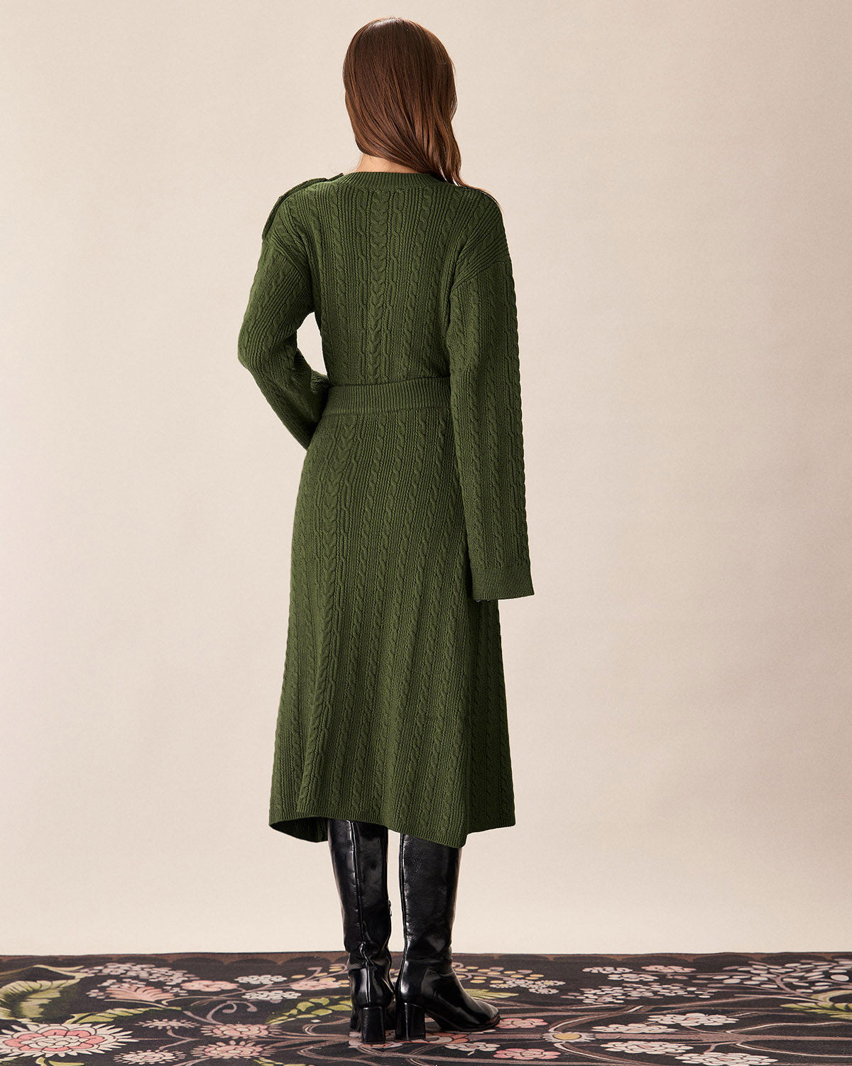 Shewess™ Yeşil Beli Lastikli Triko Midi Etek