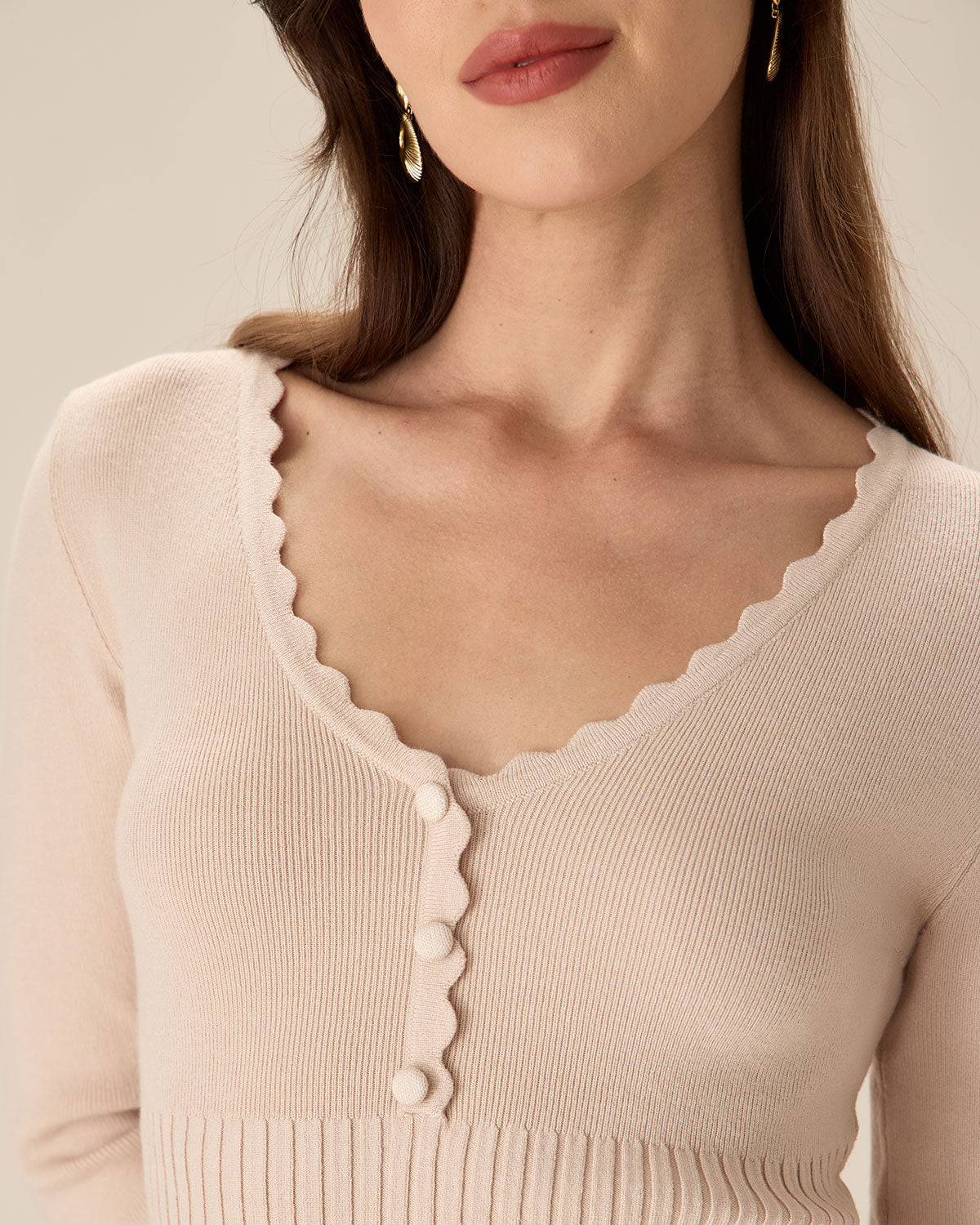 Shewess™ Kayısı V Yaka Bodycon Kazak Elbise