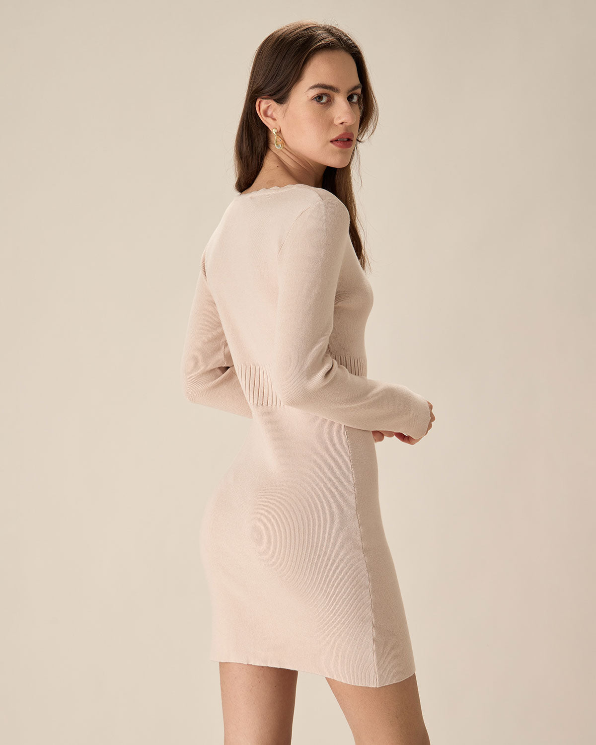 Shewess™ Kayısı V Yaka Bodycon Kazak Elbise