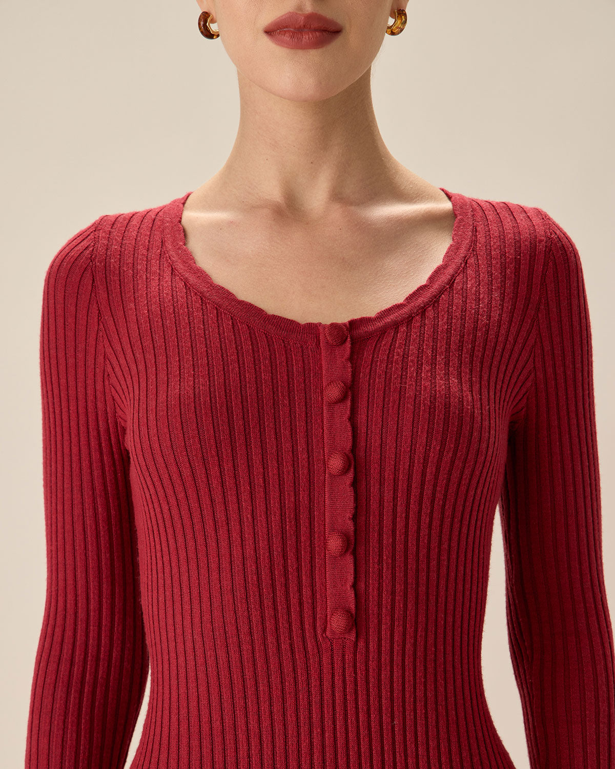 Shewess™ Kırmızı Bodycon Çan Kol Kazak Elbise
