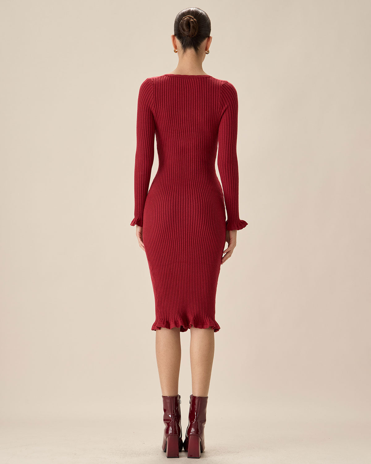 Shewess™ Kırmızı Bodycon Çan Kol Kazak Elbise