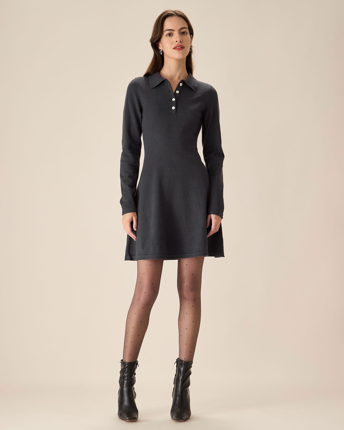 Shewess™ Gri Piliseli Kazak Mini Elbise