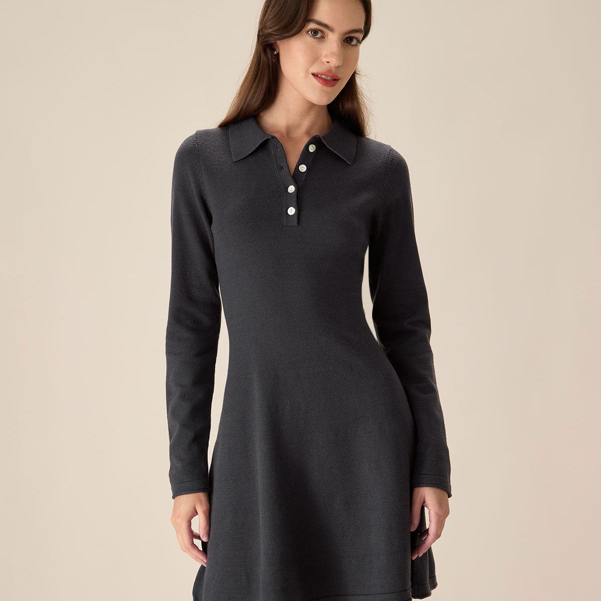 Shewess™ Gri Piliseli Kazak Mini Elbise