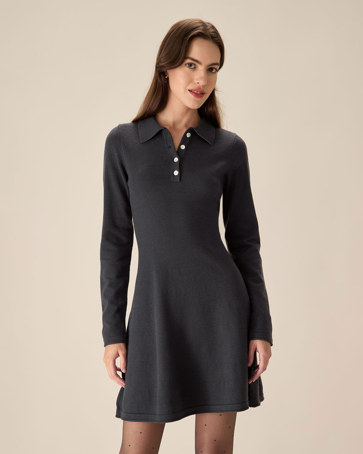 Shewess™ Gri Piliseli Kazak Mini Elbise