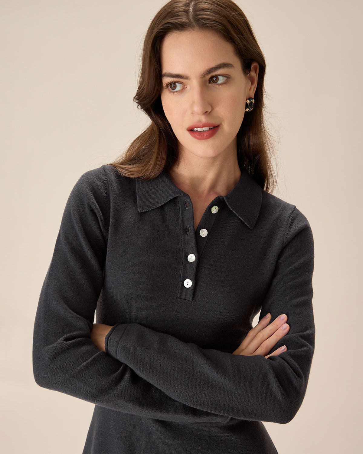 Shewess™ Gri Piliseli Kazak Mini Elbise
