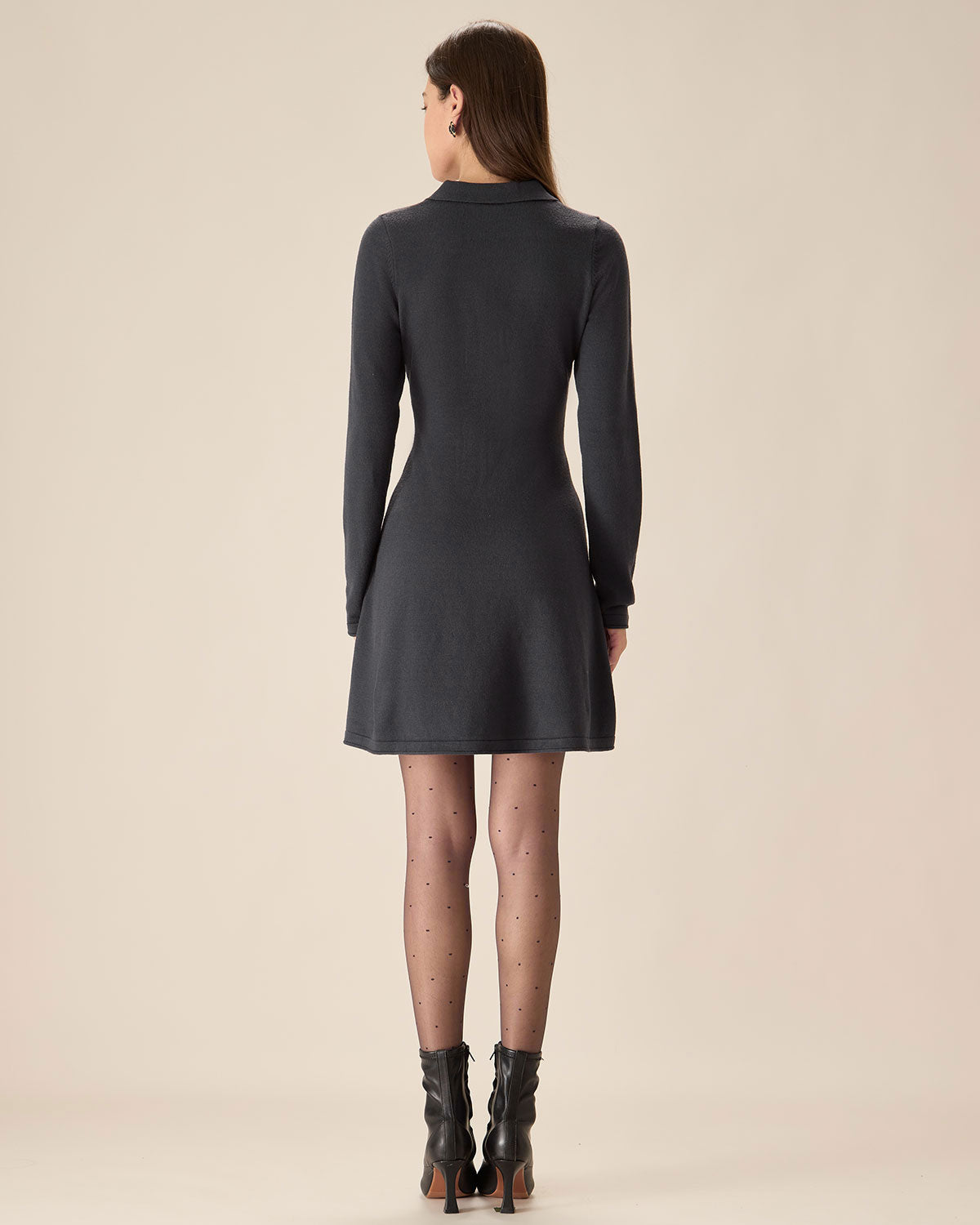 Shewess™ Gri Piliseli Kazak Mini Elbise