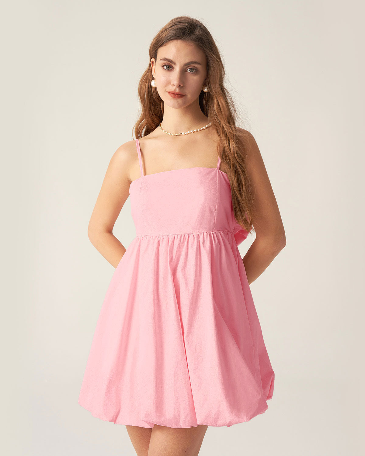 Shewess™ Pembe Fiyonklu Dantelli Slip Mini Elbise
