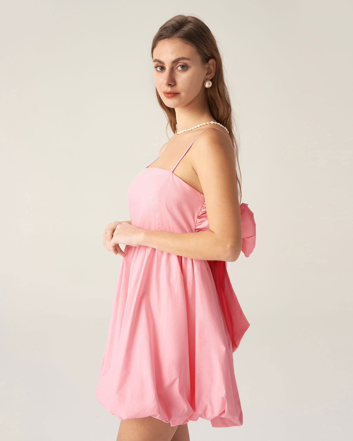Shewess™ Pembe Fiyonklu Dantelli Slip Mini Elbise