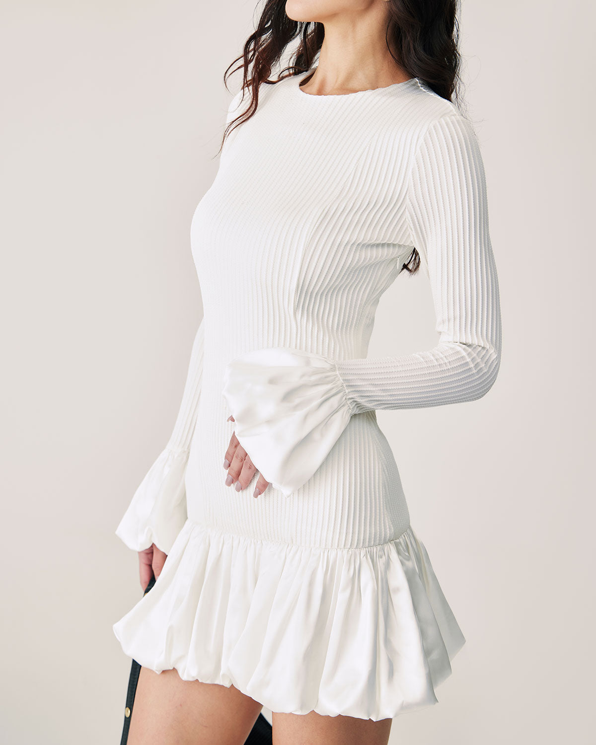 Shewess™ Beyaz Ekleme Kazak Mini Elbise