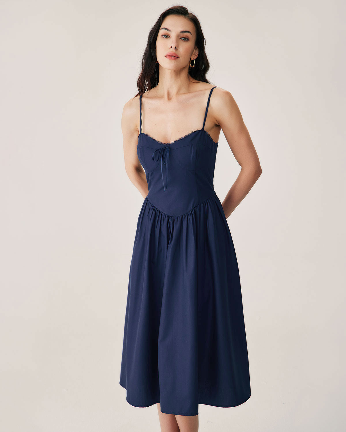Shewess™ Lacivert Büzgülü Slip Midi Elbise
