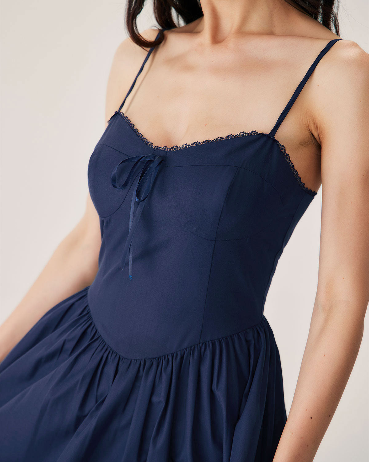 Shewess™ Lacivert Büzgülü Slip Midi Elbise