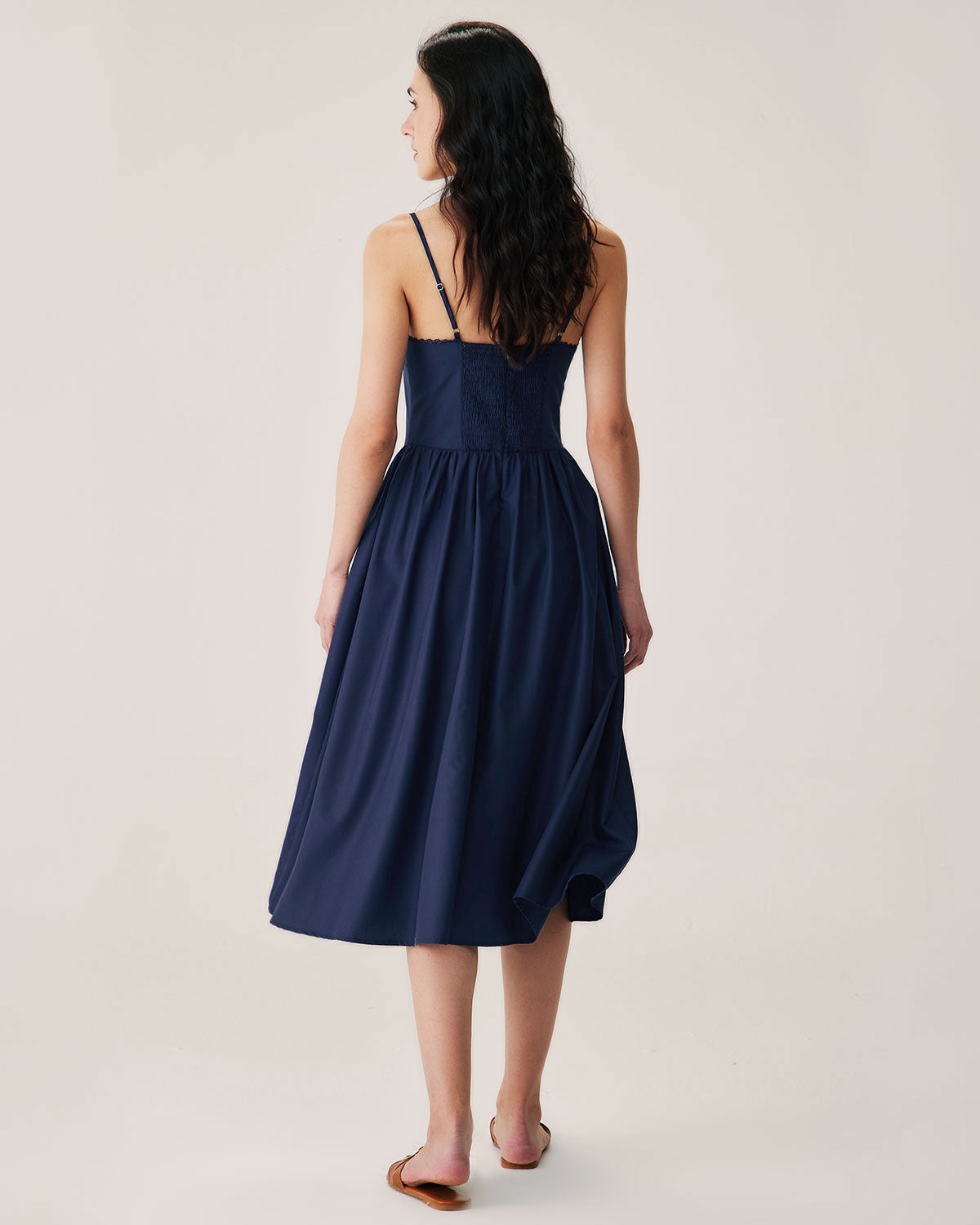 Shewess™ Lacivert Büzgülü Slip Midi Elbise