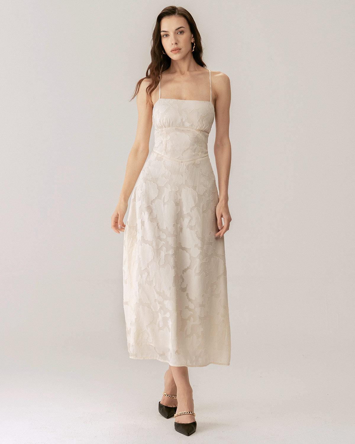 Shewess Kayısı Jakarlı Korse Slip Maxi Elbise