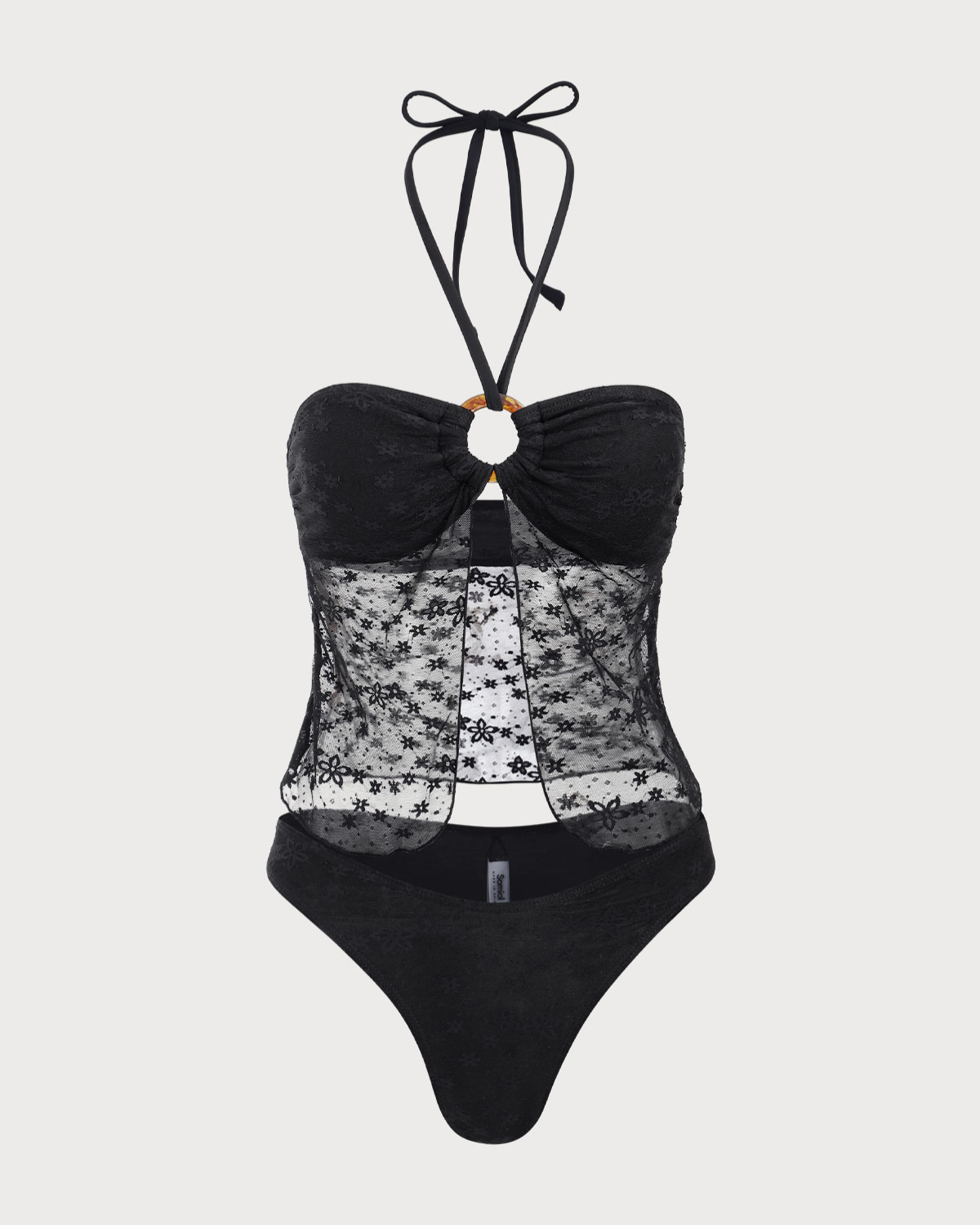 Shewess™ Siyah Dantelli Boyundan Bağlamalı Tankini Mayo