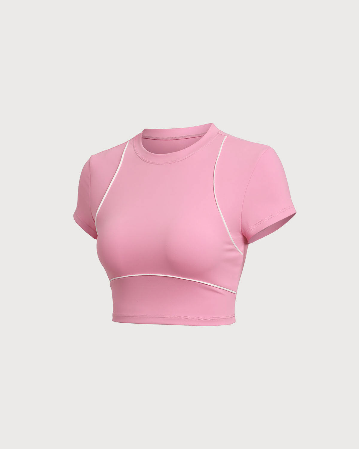 Shewess™ Pembe Yuvarlak Yaka Kısa Kollu Yoga Üstü - Hafif Destek