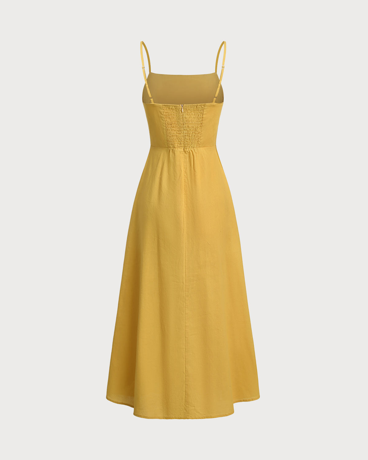 Shewess™ Sarı Kare Yaka Büzgülü Slip Midi Elbise