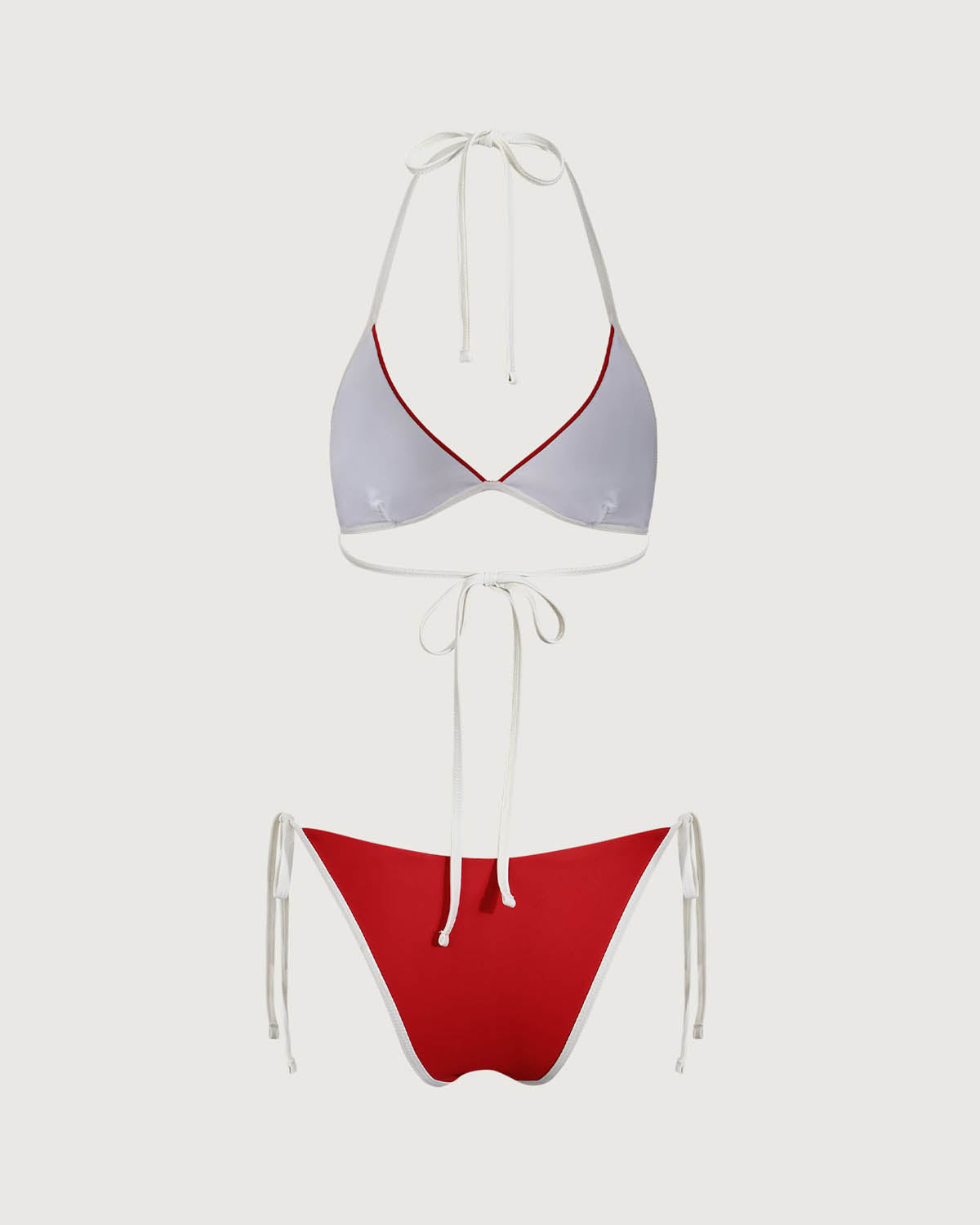 Shewess Kırmızı Kontrastlı Boyundan Bağlamalı Üçgen Bikini Takımı