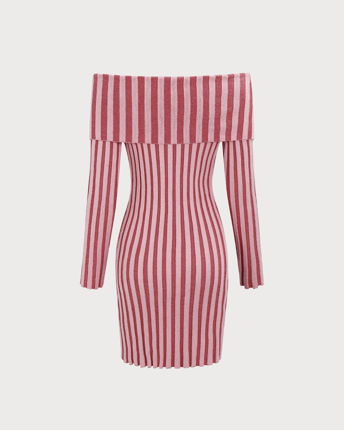 Shewess™ Pembe Çizgili Omuzu Açık Bodycon Triko Elbise