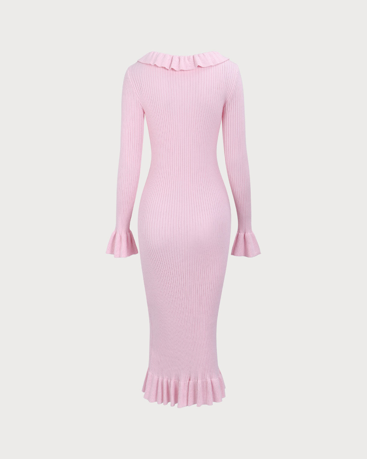 Shewess™ Kadın Pembe U Yaka Fırfırlı Bodycon Kazak Elbise