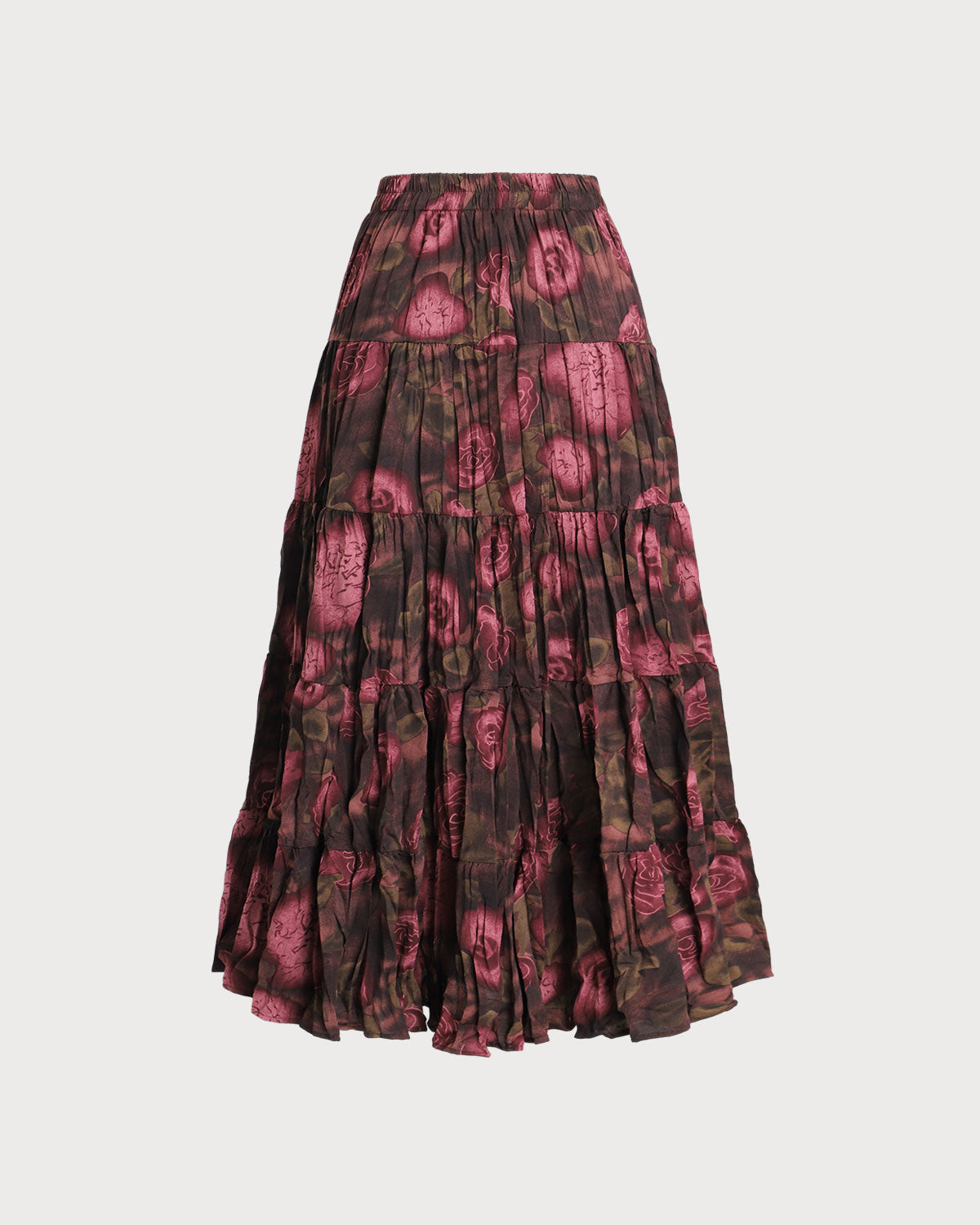 Shewess™ Pembe Çiçekli Beli Pileli Midi Etek