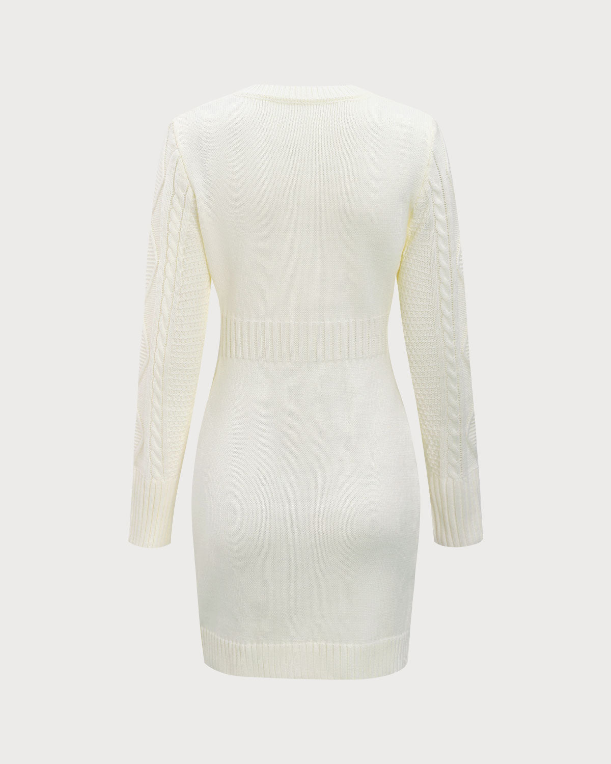 Shewess™ Beyaz Yuvarlak Yaka Bodycon Kazak Elbise