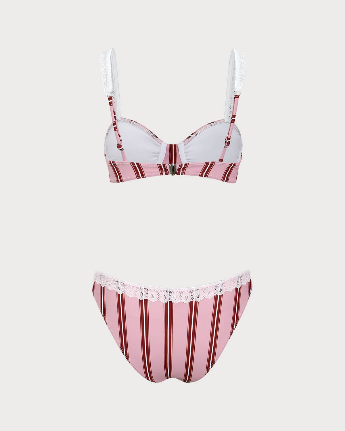 Shewess™ Pembe Çizgili Balenli Dantel Bikini Takımı