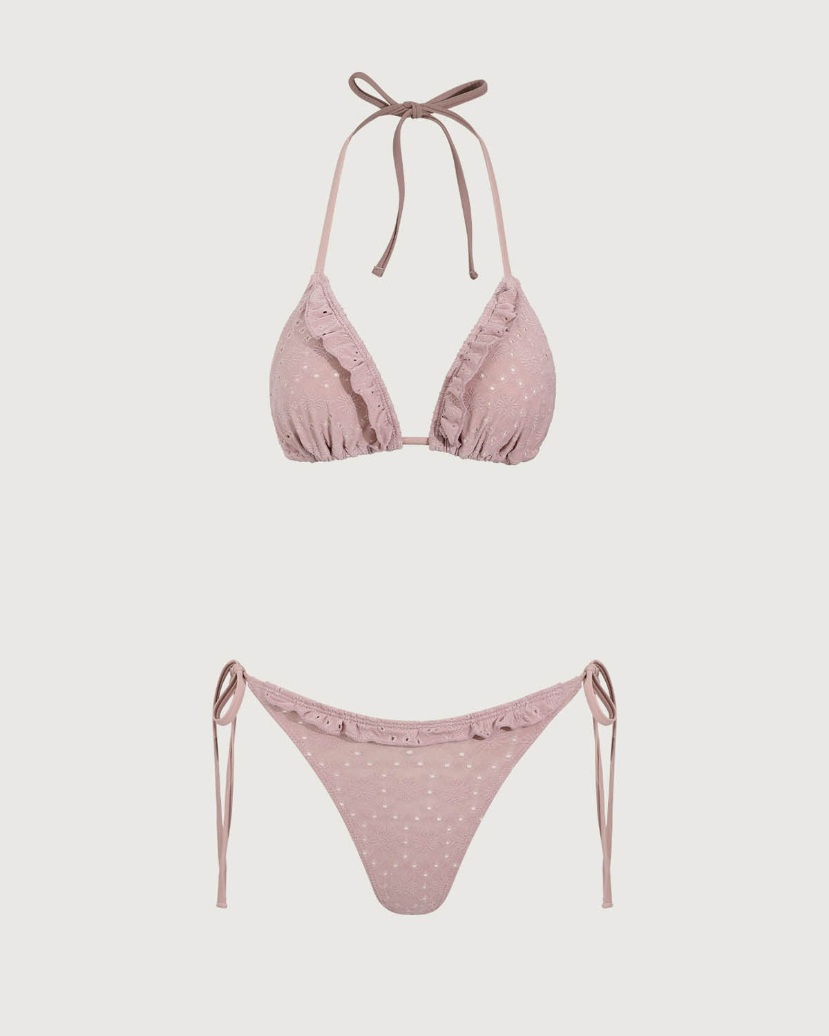 Shewess™ Pembe Fırfırlı Büzgülü Bikini Üçlü Takım
