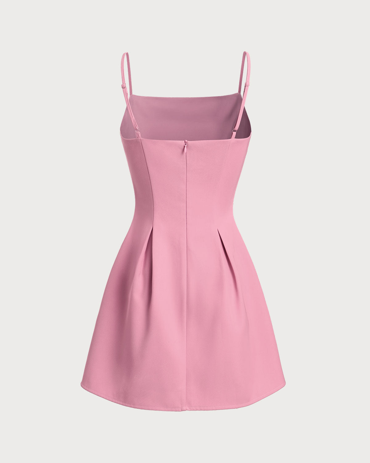 Shewess Pembe Kare Yaka Slip Pileli Mini Elbise