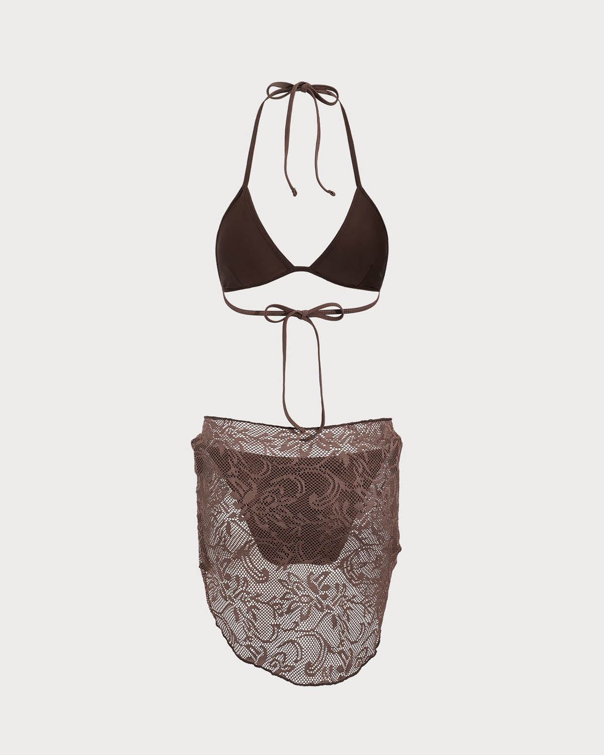 Shewess™ Kahverengi File Bikini Üçlü Takım