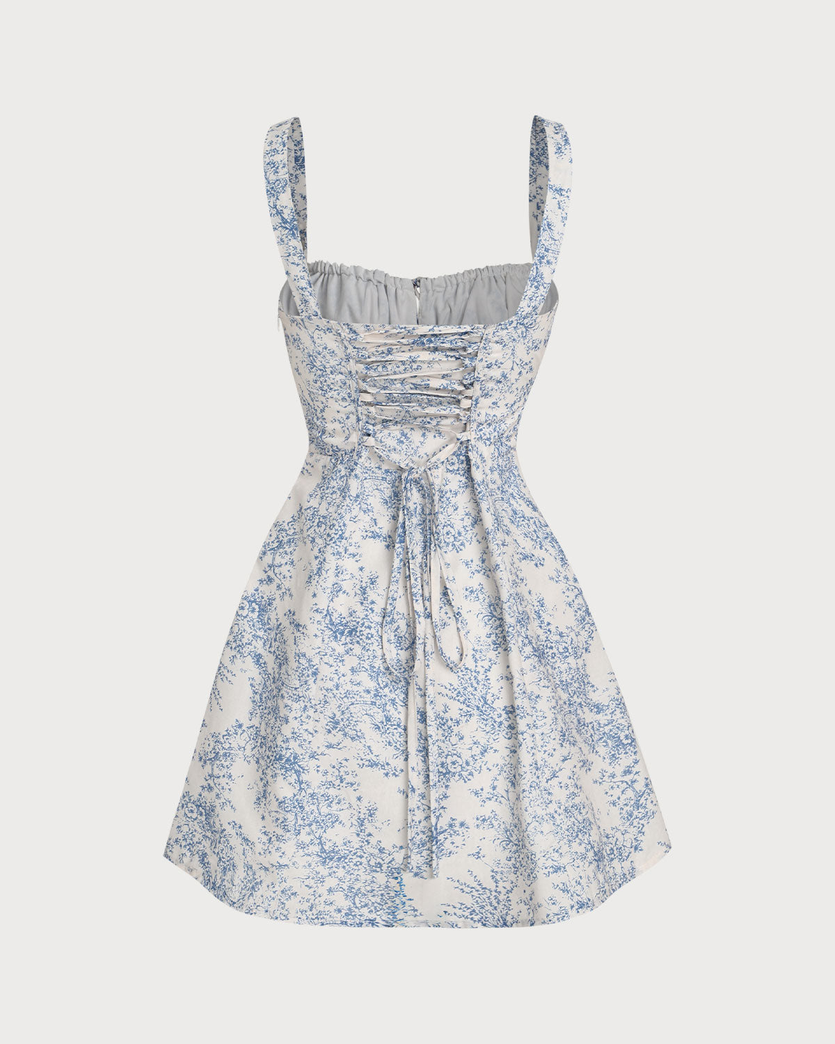 Shewess Mavi Çiçekli Dantelli Slip Korse Mini Elbise