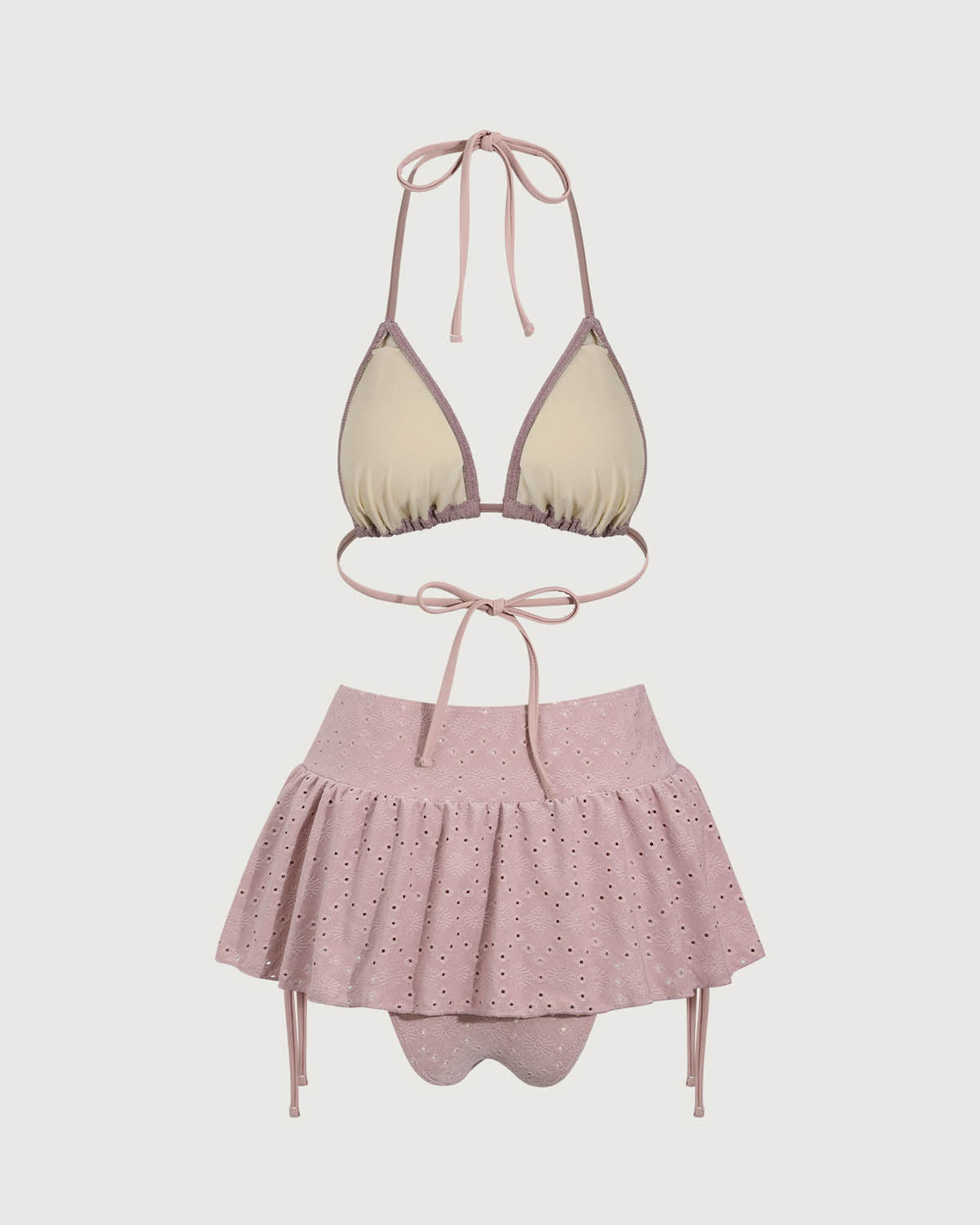 Shewess™ Pembe Fırfırlı Büzgülü Bikini Üçlü Takım