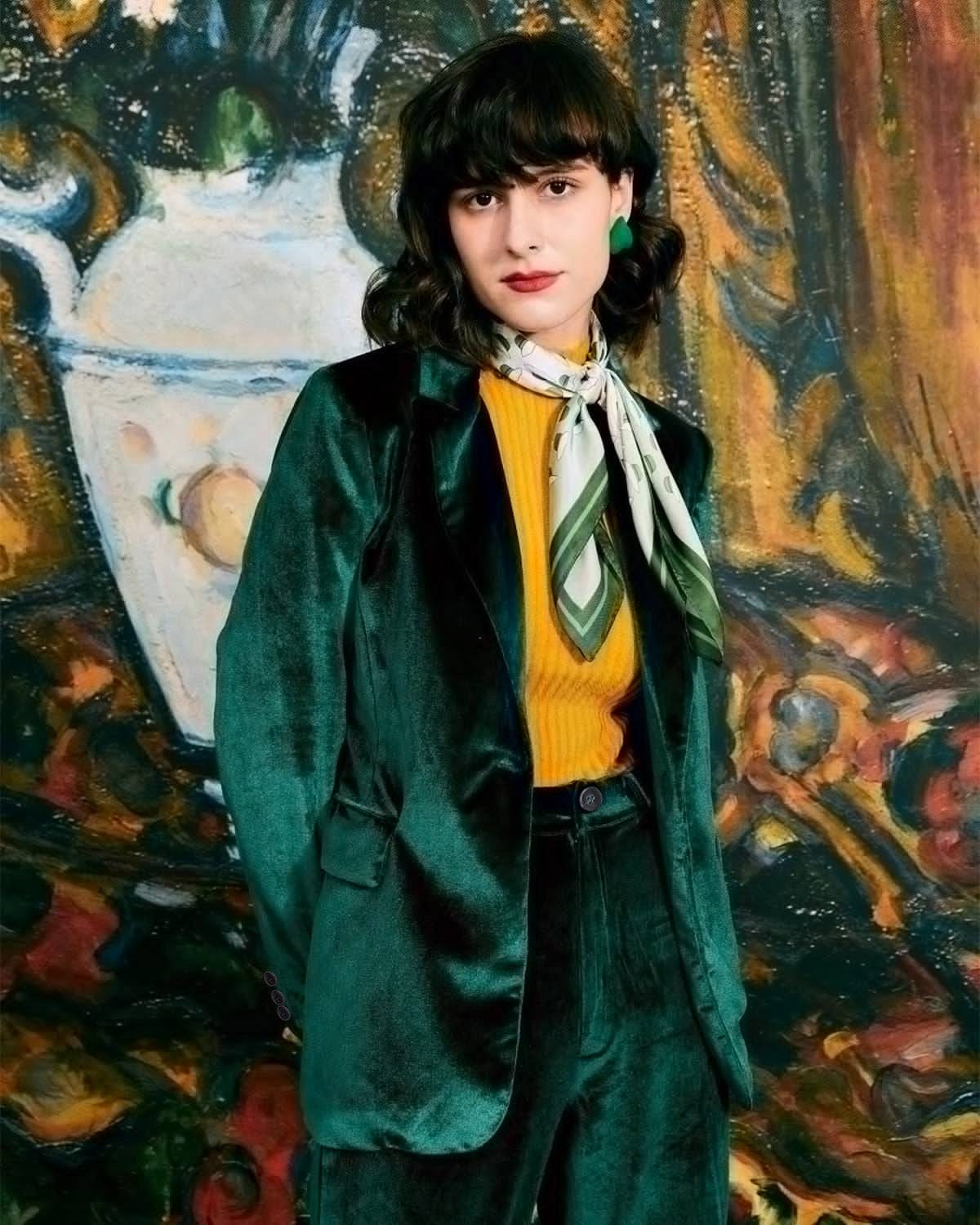 Shewess™ Günlük Tek Düğme Yeşil Kadife Blazer