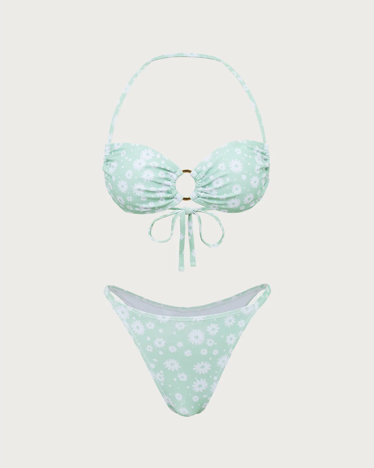 Shewess™ Yeşil Çiçekli O-Ringli Halter Bikini Seti