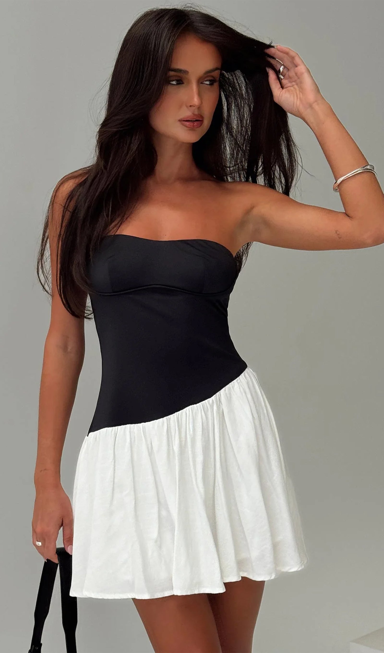 Amandla Straplez Mini Elbise Siyah / Beyaz