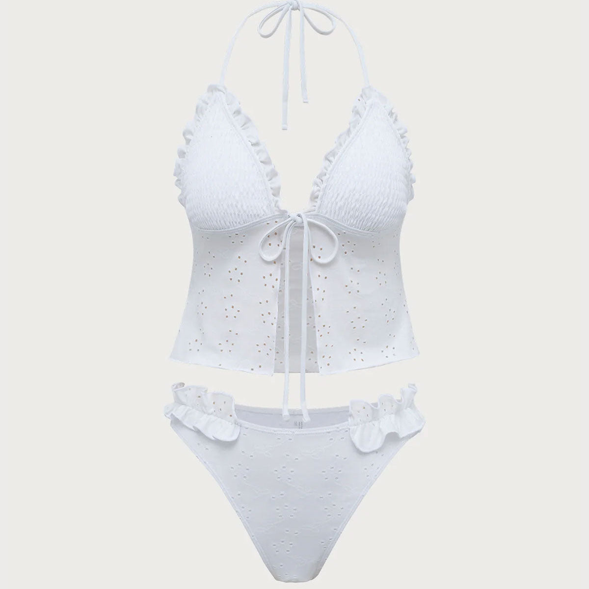 Shewess™ Beyaz Fırfırlı Tankini Mayo